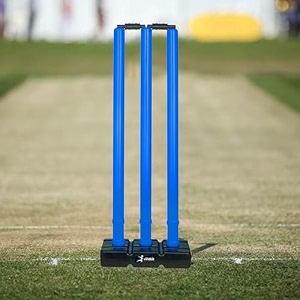 vfk by xtrim cricket stumps with stand cricket kit plastic wickets for cricket standard wickets for cricket ground match tournament stump with stand amp bails bleed blue