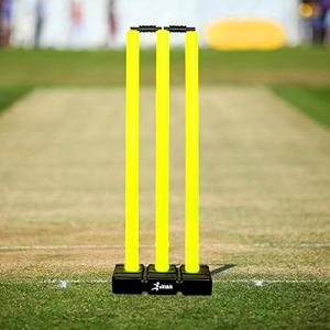 vfk by xtrim cricket stumps with stand cricket kit plastic wickets for cricket standard wickets for cricket ground match tournament stump with stand amp bails black and flourescent green