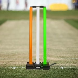 vfk by xtrim cricket stumps with stand cricket kit plastic wickets for cricket standard wickets for cricket ground match tournament stump with stand amp bails tricolour