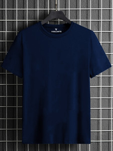 Vigilante Solid Men Round Neck Dark Blue