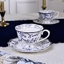 Vigneto Floral Midnight Blue Cup and Saucer Set (Vintage Collection) for Tea/Coffee/Hot Drinks | Set of 6 Cup & 6 Saucers, 210 ML | Finest Premium Porcelain | Scratch Resistant | Chip Resistant