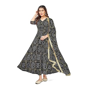 Womens Bandhani Print Anarkali Kurta with Matching