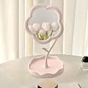 Flower-Shaped Makeup Mirror, Rotatable Makeup Mirror with Tray Table Vanity Mirror Cute Flower-Shaped Mirror for Tabletop, Bedroom, Bathroom, Living Room (29L x 16W) (Multicolour) (Pack of 1)