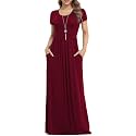 VIISHOW Women's Short Sleeve Loose Plain Maxi Dresses Casual Long Dresses with Pockets