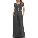 VIISHOW Women's Short Sleeve Loose Plain Maxi Dresses Casual Long Dresses with Pockets