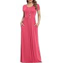 VIISHOW Women's Short Sleeve Loose Plain Maxi Dresses Casual Long Dresses with Pockets