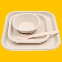 VIK® Sugarcane Bagasse Disposable Plates Set (200 Pieces), Square Plates 10 Inch (50), Square Plates 7 Inch (50), Bowls (50), Sporks (50), Brown Party Disposal Biodegradable