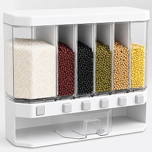 vikeyhome 6-grid round food dispenser  360 rotating food bucket transparent rice storage container  rotatable dry food fruit cereal storage box container with lid for home and kitchen w
