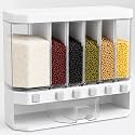 VIKEYHOME 6-Grid Round Food Dispenser | 360° Rotating Food Bucket Transparent Rice Storage Container | Rotatable Dry Food Fruit Cereal Storage Box Container with Lid for Home and Kitchen (W)