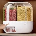VIKEYHOME 6-Grid Round Food Dispenser | 360° Rotating Food Bucket Transparent Rice Storage Container | Rotatable Dry Food Fruit Cereal Storage Box Container with Lid for Home and Kitchen (WHITE)