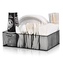 VIKEYHOME Paper Plate Organizer for Countertop, Metal Silverware Caddy with 6 Compartments for Cup, Napkin, Utensil Holder Caddy for Party, Camping, Picnic