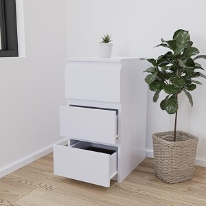 viki engineered wood dresser with 3 drawerschest of 3 drawersclothes storageorganizer unit for bedroomhallwayentrywayeasy pull drawerswidth 40cmsfrosty white colour1 year warrantymatte