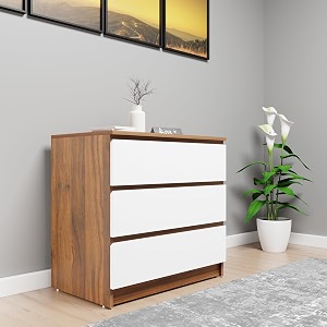 viki dresser with 3 drawerschest of 3 drawersclothes storagematte finish organizer unit for bedroomhallwayentrywayeasy pull drawerswidth 80cmsbrussel walnutampfrosty white1 year warranty