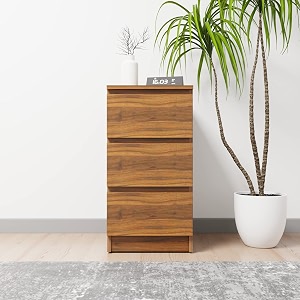 viki dresser with 3 drawers chest of 3 drawersclothes storage organizer unit for bedroom hallway entrywayeasy pull drawers width 40cms brussel walnut colour  1 year warranty