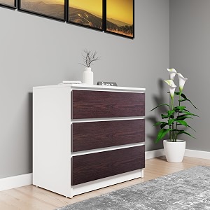 viki engineered wood dresser chest of 3 drawersclothes storage organizer unit for bedroom hallway entrywayeasy pull drawers frosty white amp dark wenge suede finish  1 year warranty
