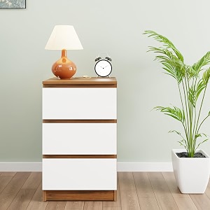 viki dresser with 3 drawers chest of 3 drawersclothes storage organizer unit for bedroom hallway entrywayeasy pull drawers width 40cms brussel walnut amp frosty white  1 year warranty