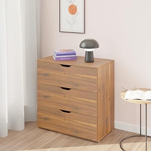viki dresser with 3 drawers chest of 3 drawersclothes storage organizer unit for bedroom hallway entrywayeasy pull drawers brussel walnut - 44d x 80w x 80h  1 year warranty
