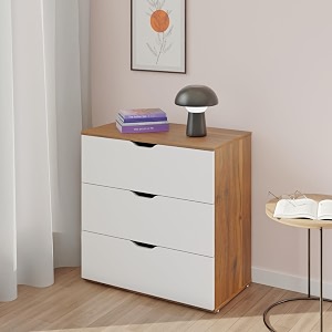 viki dresser with 3 drawers chest of 3 drawersclothes storage organizer unit for bedroom hallway entrywayeasy pull drawers brussel walnut amp frosty white - 44d x 80w x 80h  1 year warranty