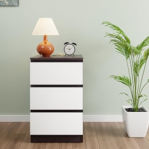 viki engineered wood dresser with 3 drawerschest of 3 drawersclothes storageorganizer unit for bedroomhallwayentrywayeasy pull drawerswidth 40cmsdark wenge amp frosty white1 year warrantymatte