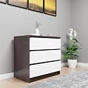 VIKI Dresser with 3 Drawers, Chest of 3 Drawers,Clothes Storage,Organizer Unit for Bedroom,Hallway, Entryway,Easy Pull Drawers, Width 80cms, Dark Wenge &amp; Frosty White, Suede Finish | 1 Year Warranty