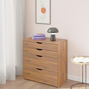 viki dresser with 4 drawers chest of 4 drawersclothes storage organizer unit for bedroom hallway entrywayeasy pull drawers brussel walnut - 44d x 80w x 80h  1 year warranty