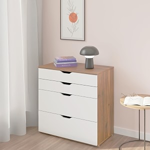 viki dresser with 4 drawers chest of 4 drawersclothes storage organizer unit for bedroom hallway entrywayeasy pull drawers brussel walnut amp frosty white - 44d x 80w x 80h  1 year warranty