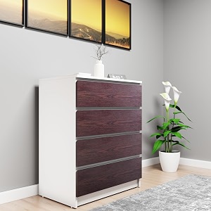 viki dresser with 4 drawers chest of 4 drawersclothes storage organizer unit for bedroom hallway entrywayeasy pull drawers width 80cms frosty white amp dark wenge  1 year warranty