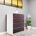 VIKI Dresser with 4 Drawers, Chest of 4 Drawers,Clothes Storage, Organizer Unit for Bedroom, Hallway, Entryway,Easy Pull Drawers, Width 80cms, Frosty White &amp; Dark Wenge | 1 Year Warranty