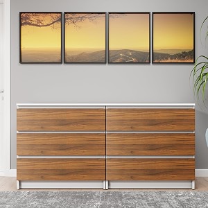 viki dresser with 6 drawers chest of 6 drawersclothes storage organizer unit for bedroom hallway entrywayeasy pull drawers width 160cms frosty white amp brussel walnut  1 year warranty