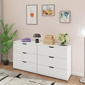 viki dresser with 6 drawers chest of 6 drawersclothes storage organizer unit for bedroom hallway entrywayeasy pull drawers frosty white - 44d x 160w x 80h  1 year warranty