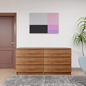 viki dresser with 6 drawers chest of 6 drawersclothes storage organizer unit for bedroom hallway entrywayeasy pull drawers width 160cms brussel walnut colour  1 year warranty