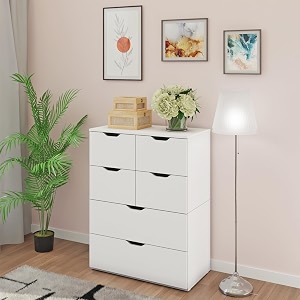 viki dresser with 6 drawers oska chest of 6 drawersclothes storage organizer unit for bedroom hallway entrywayeasy pull drawers frosty white - 44d x 80w x 106h  1 year warranty