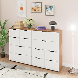 viki dresser  big drawer unit varnik chest of 12 drawersclothes storage organizer unit for bedroomeasy pull drawers brussel walnut amp frosty white - 44d x 160w x 106h  1 year warranty