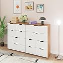 VIKI Dresser | Big Drawer Unit, Varnik Chest of 12 Drawers,Clothes Storage, Organizer Unit for Bedroom,Easy Pull Drawers, (Brussel Walnut &amp; Frosty White - 44D x 160W x 106H) | 1 Year Warranty
