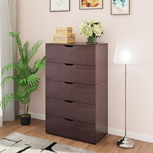 viki dresser  chest of drawer unit nestro chest of 5 drawersclothes storage organizer unit for bedroom hallway entrywayeasy pull drawers dark wenge -44d x 80w x 132h  1 year warranty