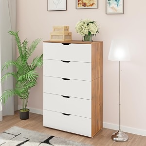 viki dresser  chest of drawer unit nestro chest of 5 drawersclothes storage organizer unit for bedroomeasy pull drawers brussel walnut amp frosty white -44d x 80w x 132h  1 year warranty