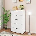 VIKI Dresser | Chest of Drawer Unit, Nestro Chest of 5 Drawers,Clothes Storage, Organizer Unit for Bedroom, Hallway, Entryway,Easy Pull Drawers, (Frosty White - 44D x 80W x 132H) | 1 Year Warranty