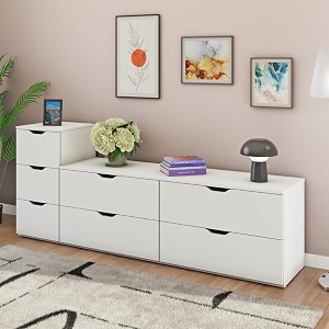 viki dresser  chest of drawer unitrocka chest of 7 drawersclothes storage organizer unit for bedroom hallway entrywayeasy pull drawers frosty white - 44d x 200w x 80h1 year warranty