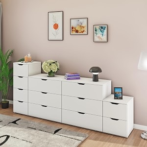 viki dresser  chest of drawer unitsovana chest of 12 drawersclothes storage organizer unit for bedroom hallway entrywayeasy pull drawers frosty white - 44d x 240w x 106h1 year warranty