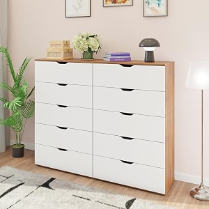 viki dresser  chest of drawer unit sovana chest of 10 drawersclothes storage organizer unit for bedroomeasy pull drawers brussel walnut amp frosty white -44d x 160w x 132h  1 year warranty