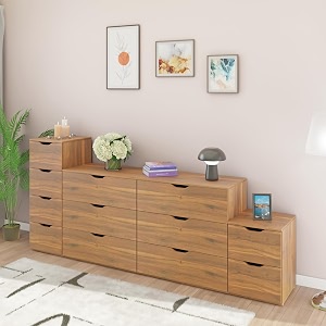 viki dresser  chest of drawer unitsovana chest of 12 drawersclothes storage organizer unit for bedroom hallway easy pull drawers brussel walnut -44d x 240w x 106h  1 year warranty