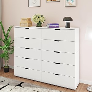 viki dresser  chest of drawer unitsovana chest of 10 drawersclothes storage organizer unit for bedroom hallway entrywayeasy pull drawers frosty white - 44d x 160w x 132h1 year warranty