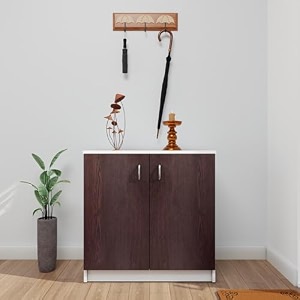 viki  shoe rack with doors shoe storageshoe cabinet for hallway organizer unit for entryway width 80cms frosty white amp dark wenge colour  1 year warranty