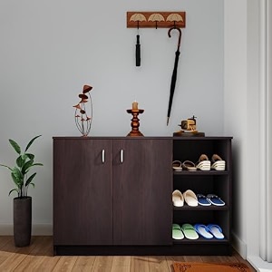 viki  shoe rack with doors and open shelves shoe storageshoe cabinet for hallway organizer unit for entryway width 120cms dark wenge colour  1 year warranty