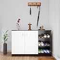 VIKI | Shoe Rack with Doors and Open Shelves, Shoe Cabinet for Hallway, Shoe Storage, Organizer Unit for Entryway, Width 120cms, Dark Wenge &amp; Frosty White Colour | 1 Year Warranty