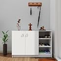 VIKI Wood Shoe Rack With Doors And Open Shelves, Shoe Storage,Shoe Cabinet For Hallway, Organizer Unit For Entryway, Width 120Cms, Frosty White Colour | 1 Year Warranty