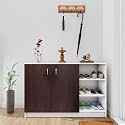 VIKI | Shoe Rack with Doors and Open Shelves, Shoe Storage,Shoe Cabinet for Hallway, Organizer Unit for Entryway, Width 120cms, Frosty White &amp; Dark Wenge Colour | 1 Year Warranty