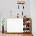 VIKI | Shoe Rack with Doors and Open Shelves, Shoe Storage,Shoe Cabinet for Hallway, Organizer Unit for Entryway, Width 120cms, Brussel Walnut &amp; Frosty White Colour | 1 Year Warranty