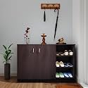 VIKI | Shoe Rack with Doors and Open Shelves, Shoe Storage,Shoe Cabinet for Hallway, Organizer Unit for Entryway, Width 120cms, Dark Wenge Colour | 1 Year Warranty