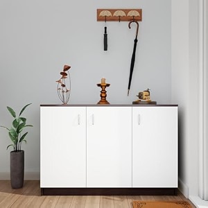 viki  shoe rack with doors shoe storageshoe cabinet for hallway organizer unit for entryway width 120cms dark wenge amp frosty white colour  1 year warranty